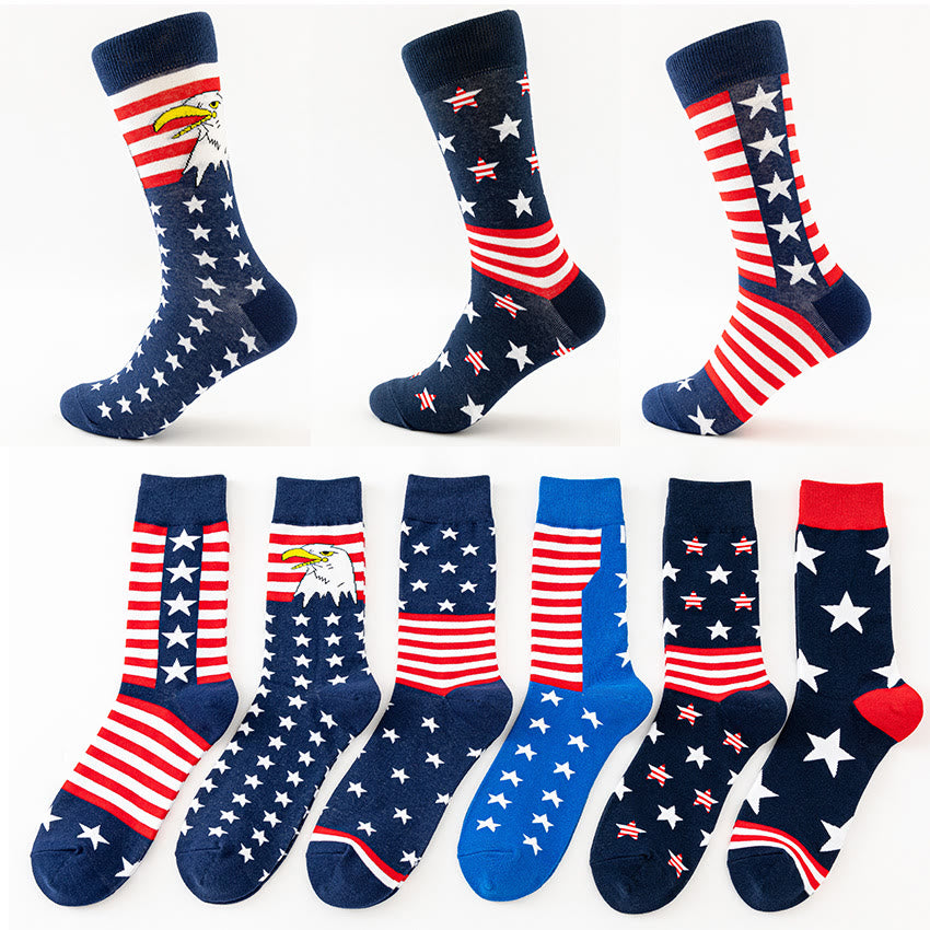 USA Stars Stripes Crew Socks(6 Pairs) - 42-48 - Multicolor - image 1