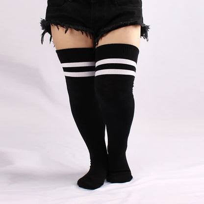 Black White Stripe Thigh High Socks - Black - One Size - image 0