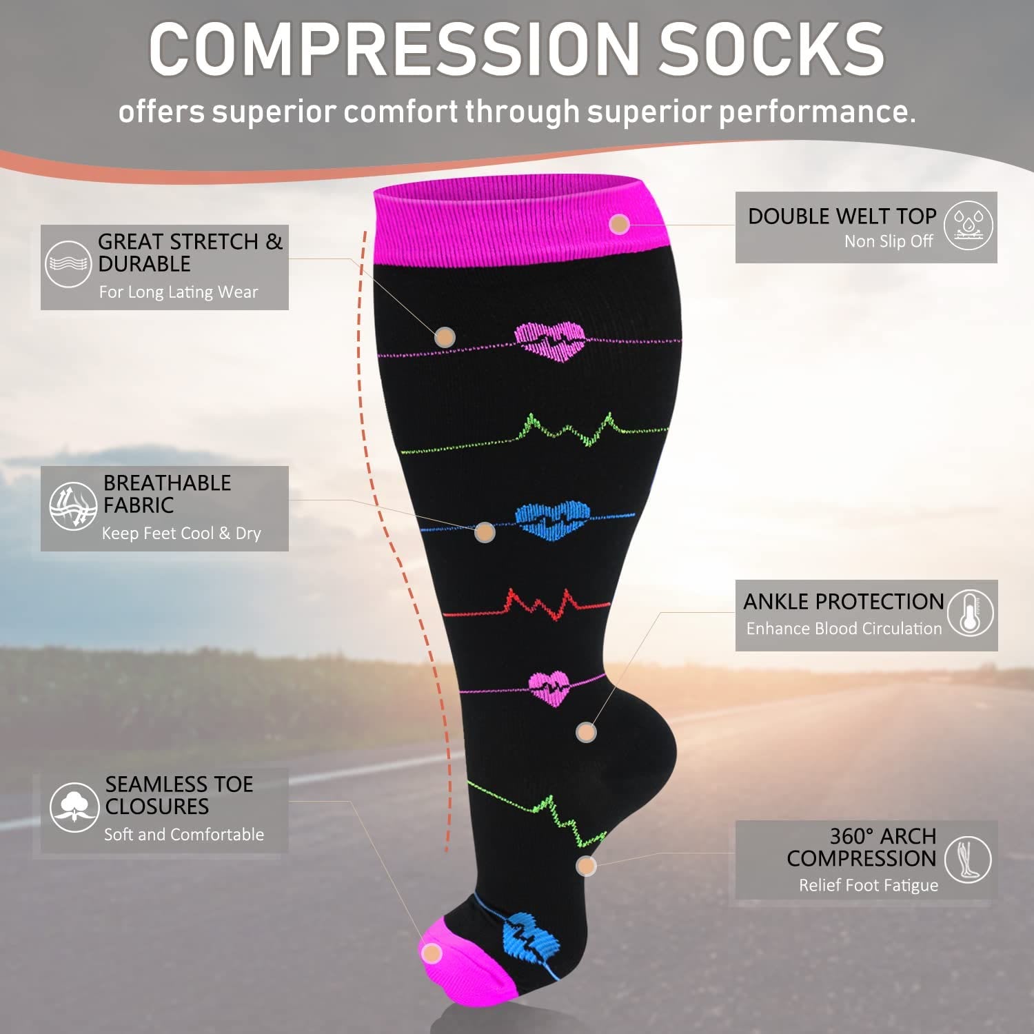 Electrocardiogram Heart Plus Size Compression Socks(3 Pairs) - image 2