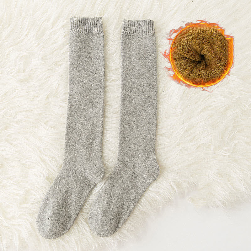 Solid Color Thickened Knee High Socks(6 Pairs) - Light Gray - EU35-40(US2-7) - image 6