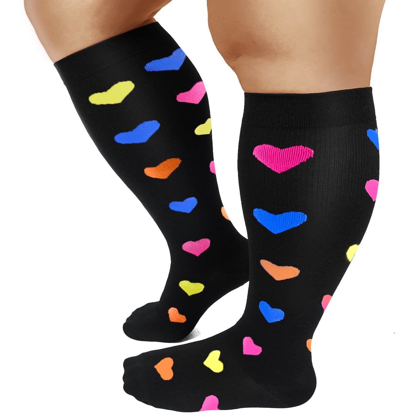 Heart Pattern Plus Size Compression Socks 2XL-7XL(3 Pairs) - image 8
