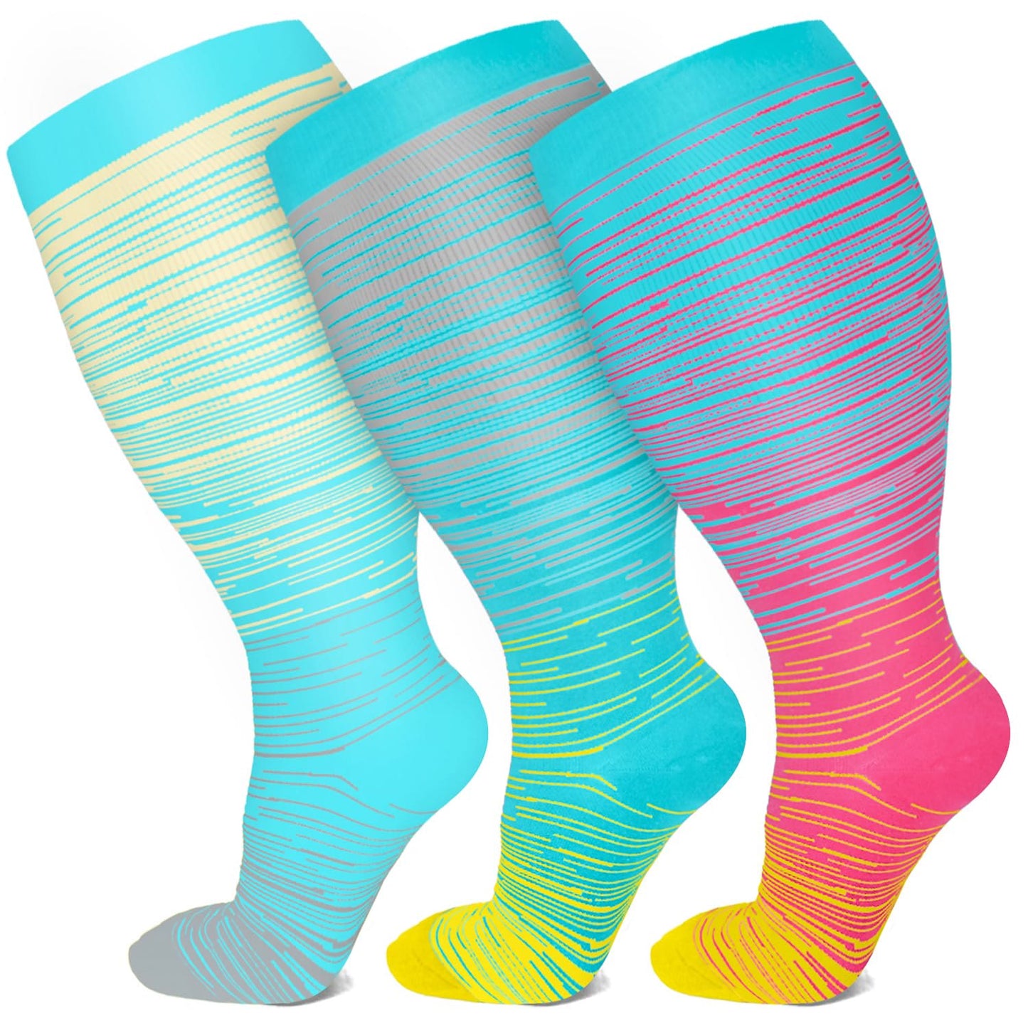 Plus Size Bright Stripe Compression Socks 2XL-7XL(3 Pairs) - image 14