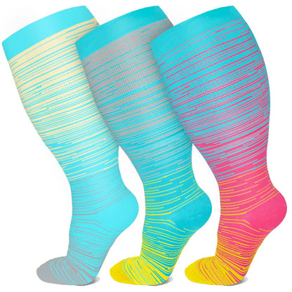 Plus Size Bright Stripe Compression Socks 2XL-7XL(3 Pairs) - image 14