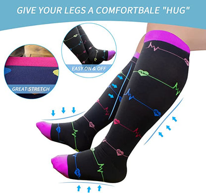 Purple Electrocardiogram Plus Size Compression Socks 2XL-7XL(3 Pairs) - image 3