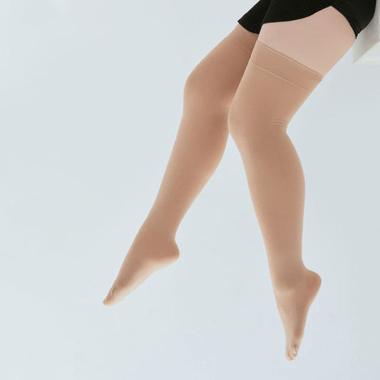 Cotton Thick Thigh High Socks(3 Pairs) - Nude - XL - image 0