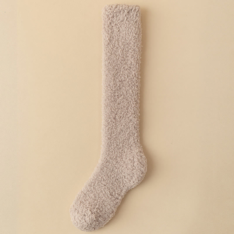 Plus Size Thickened Plush Knee High Socks(5 Pairs) - Khaki - EU36-43(US3-9) - image 7