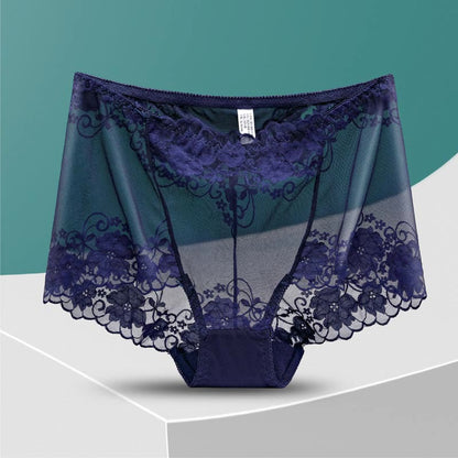 High-Waisted Hollow Lace Panty(5 Pairs) - Navy Blue - 4XL - image 17