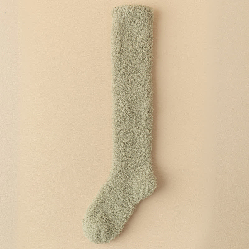 Plus Size Thickened Plush Knee High Socks(5 Pairs) - Green - EU36-43(US3-9) - image 11