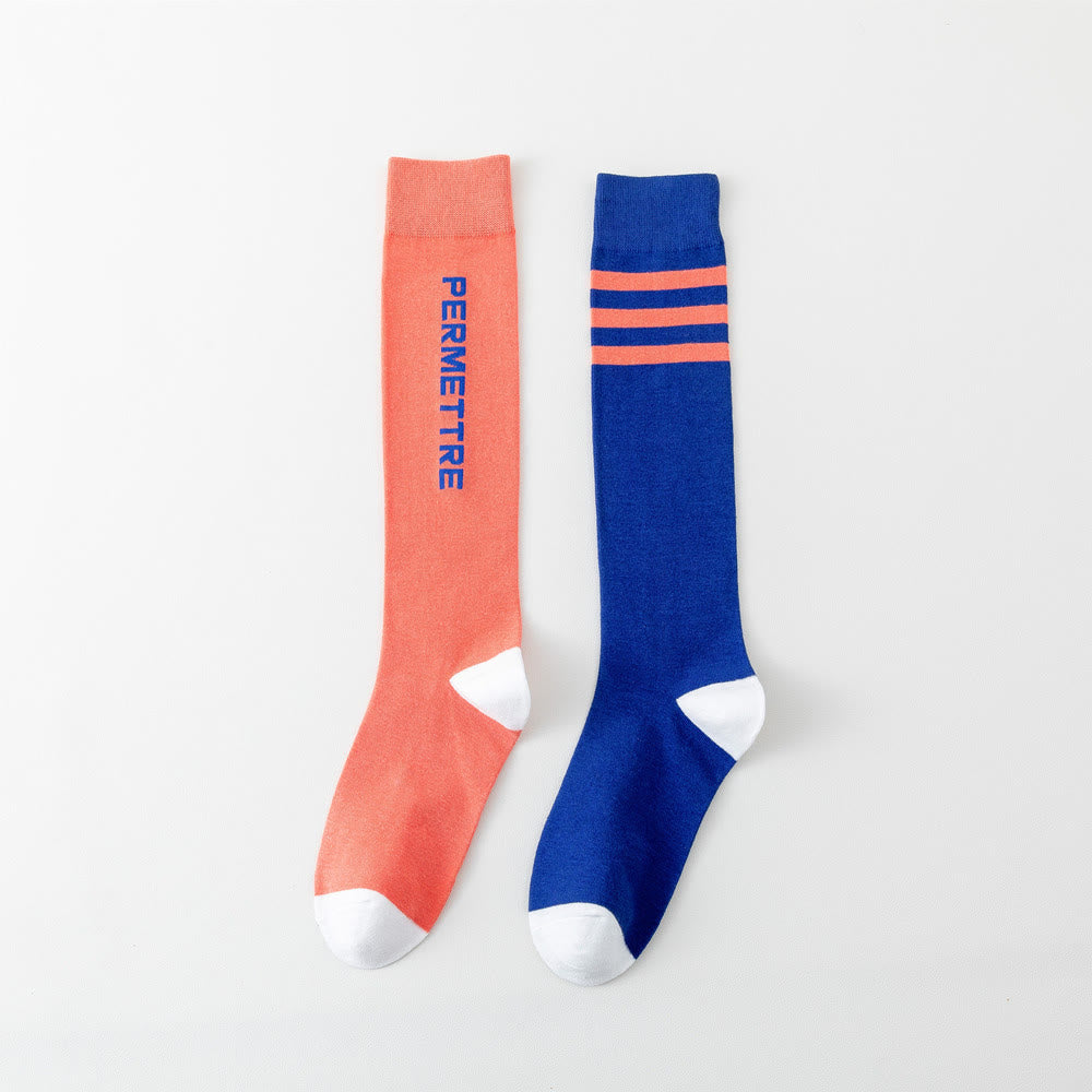 Mixed Color Cotton Plus Size Compression Socks(3 Pairs) - Unisex - Orange&Blue - image 17