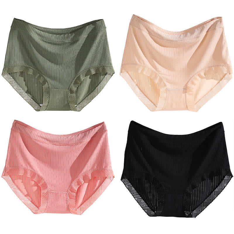 High-Waisted Seamless Panty(4 Pairs) - Green+Apricot+Pink+Black - 4XL - image 22