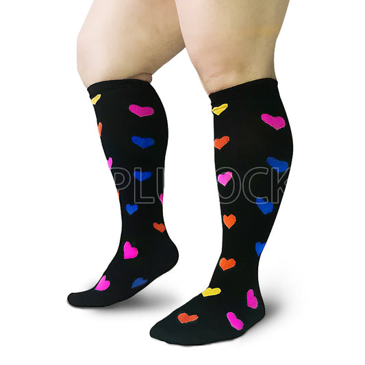 Plusock Heart Pattern Plus Size Compression Socks 2XL-7XL(3 Pairs) - Heart - 7XL - image 0