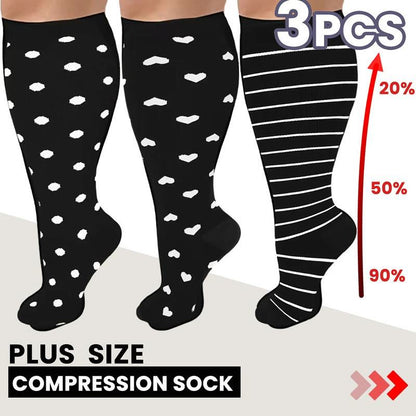 Plus Size White Stripes Compression Socks(3 Pairs) - image 2