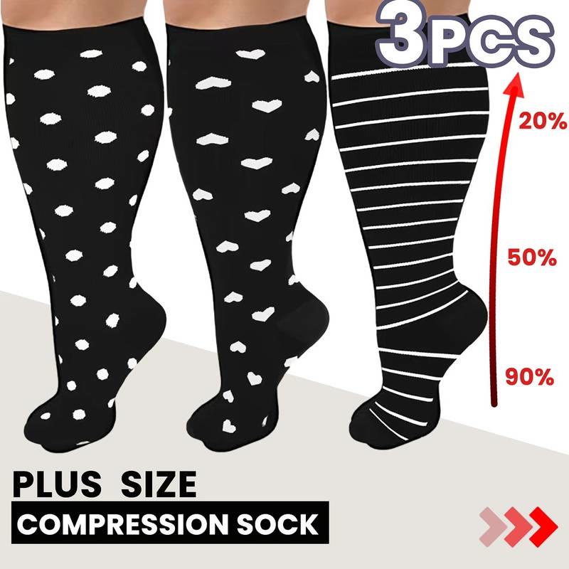 Plus Size White Stripes Compression Socks(3 Pairs) - image 2