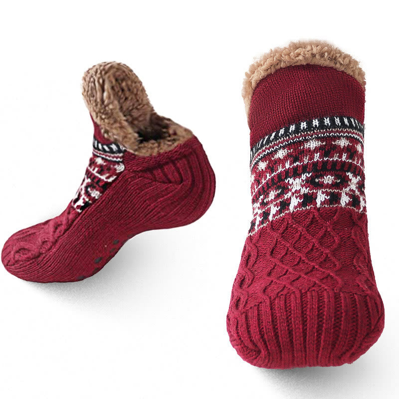 Plus Size Thickened Knitted Home Slipper Socks - Wine - US 12-13 - image 16
