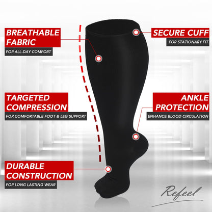 Blue Electrocardiogram Black Heart Plus Size Compression Socks(3 Pairs) - image 7