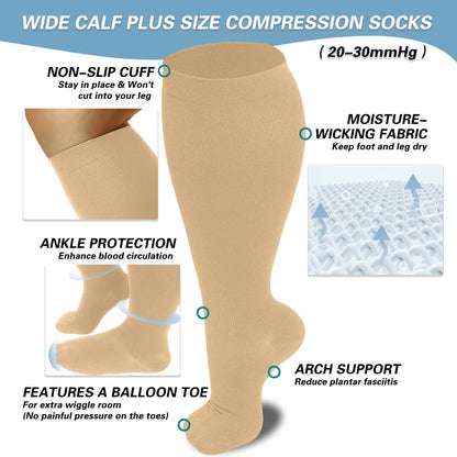 Plusock Skin Heart Dot Plus Size Compression Socks 2XL-7XL(3 Pairs) - image 7