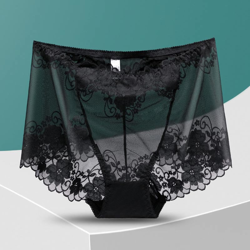High-Waisted Hollow Lace Panty(5 Pairs) - Black - 4XL - image 18