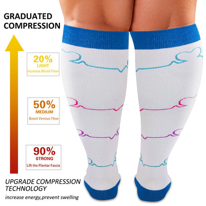 White Electrocardiogram Plus Size Compression Socks(3 Pairs)
