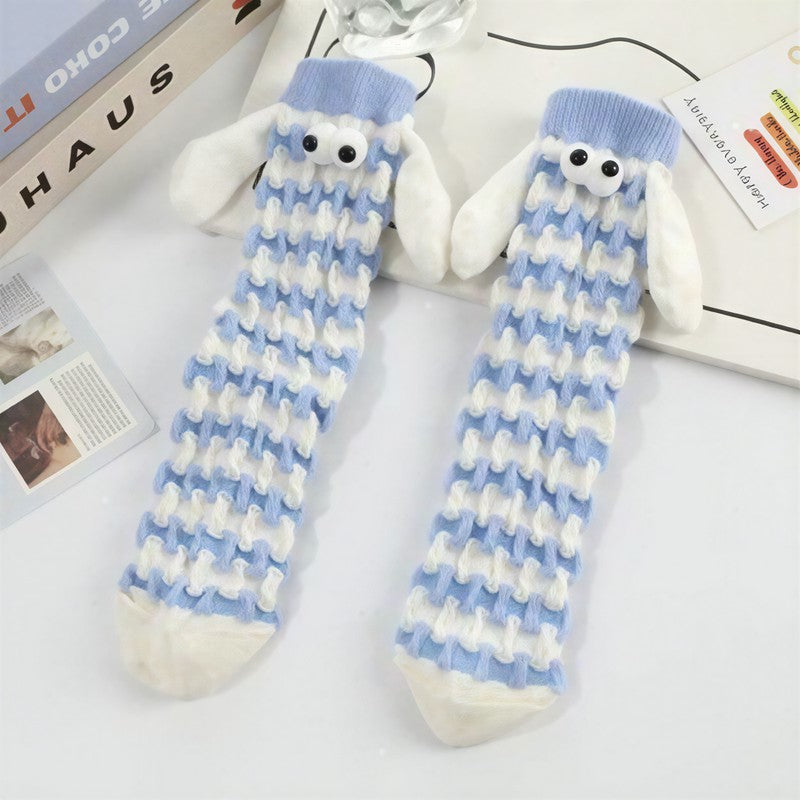 Plush Sheep Houndstooth Knit Socks(5 Pairs) - Blue - EU35-42(US2-8) - image 4