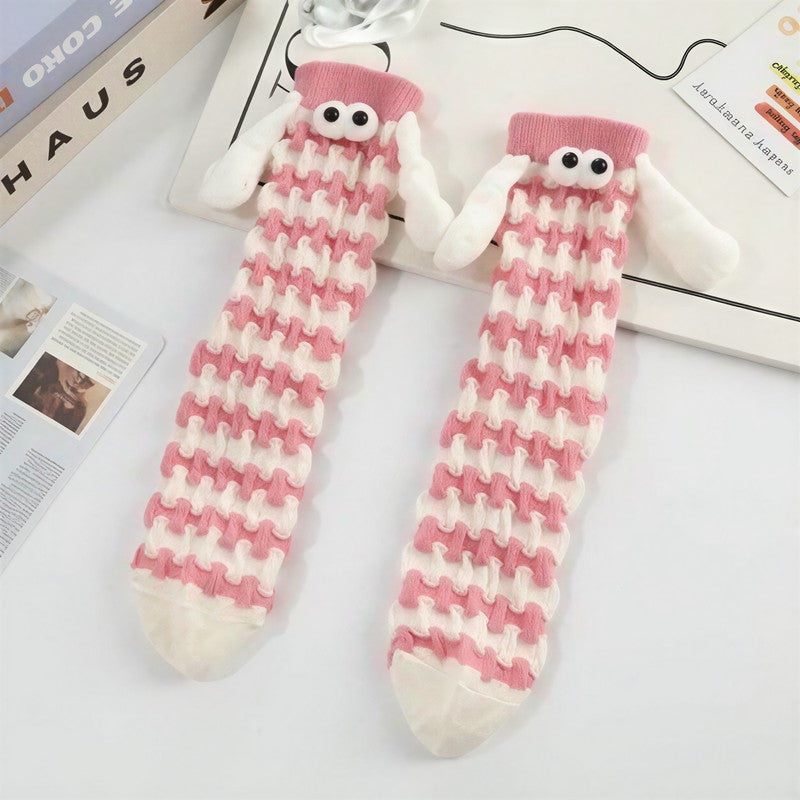 Plush Sheep Houndstooth Knit Socks(5 Pairs) - Pink - EU35-42(US2-8) - image 3