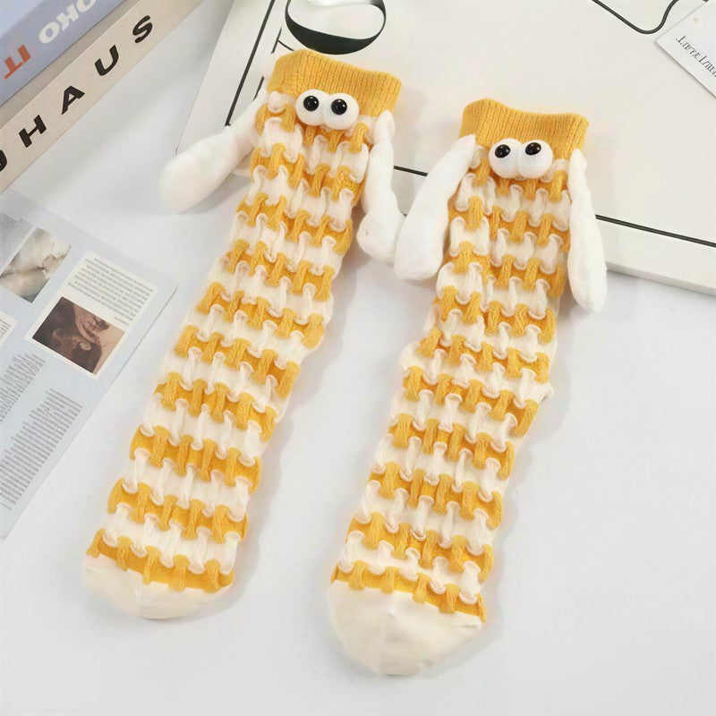 Plush Sheep Houndstooth Knit Socks(5 Pairs) - Yellow - EU35-42(US2-8) - image 2