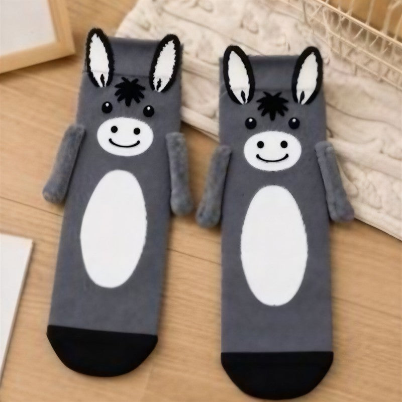 Cozy Hand Holding Animal Mid-Calf Socks(2 Pairs) - E - EU36-41(US3-8) - image 5