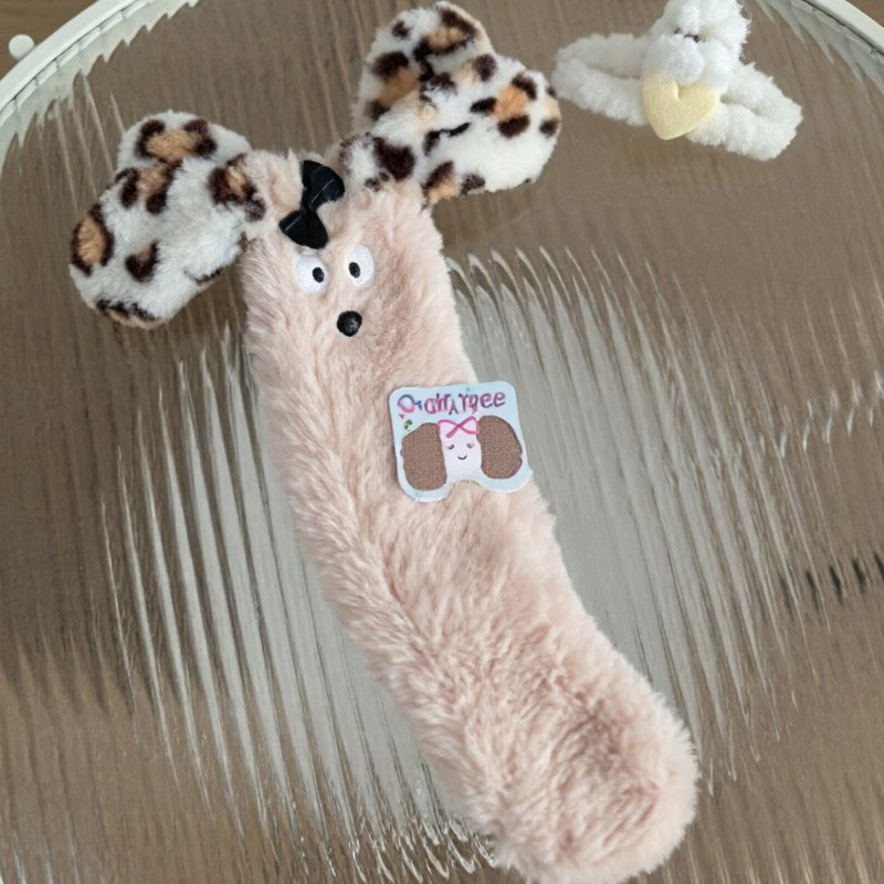 Shaggy Leopard Ear Cozy Home Slipper Socks - Khaki - EU35-39(US2-6) - image 1