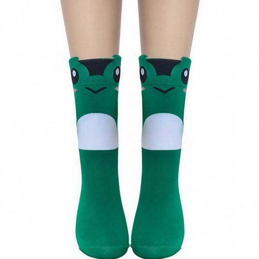 Cute Cartoon Animal Print Poly Cotton Quarter Socks(4 Pairs) - Green - EU36-41(US3-8) - image 0