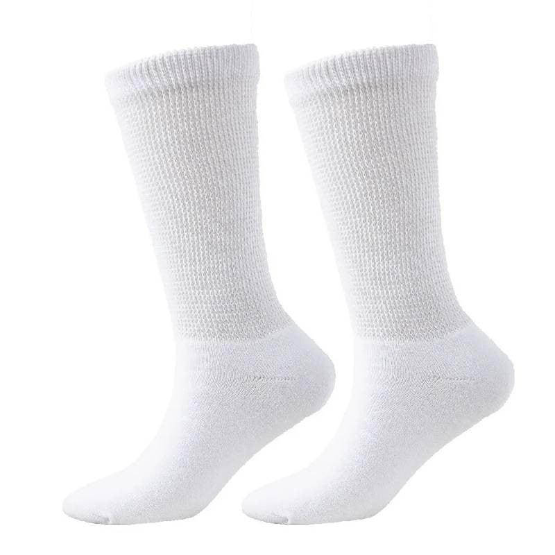 Breathable Ribbed Non-Binding Diabetic Crew Socks(3 Pairs) - White - EU37-44(US4-10) - image 6
