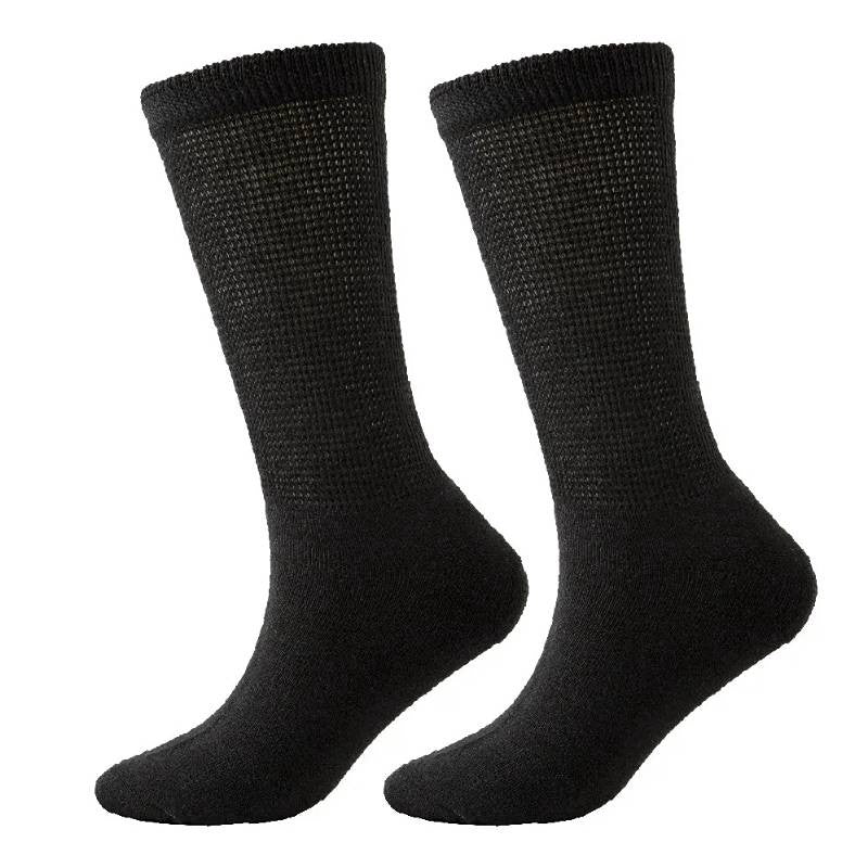 Breathable Ribbed Non-Binding Diabetic Crew Socks(3 Pairs) - Black - EU37-44(US4-10) - image 5