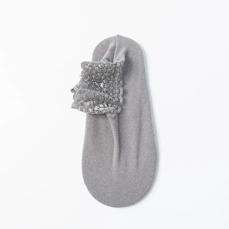 Elegant Lace Trim Ankle Socks(8 Pairs) - Grey - EU36-40(US3-7) - image 8