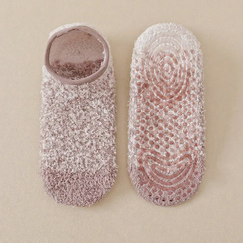Cozy Chenille Low Cut Anti Slip Home Slipper Socks(3 Pairs) - Coffee - EU36-44(US3-10) - image 4