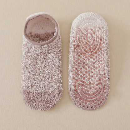 Cozy Chenille Low Cut Anti Slip Home Slipper Socks(3 Pairs) - Coffee - EU36-44(US3-10) - image 4