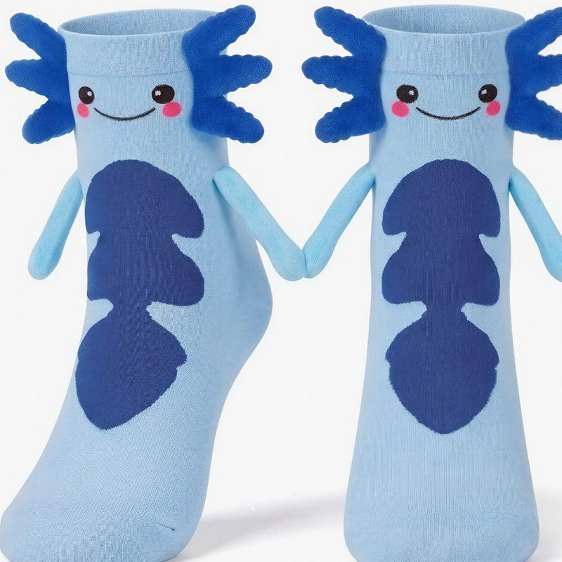 Cute 3D Cartoon Plush Detail Polyester Cotton Socks(2 Pairs) - Blue - EU35-42(US2-9) - image 2