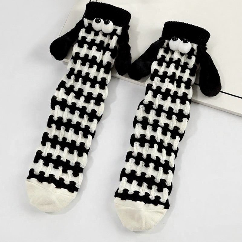 Plush Sheep Houndstooth Knit Socks(5 Pairs) - Black - EU35-42(US2-8) - image 5