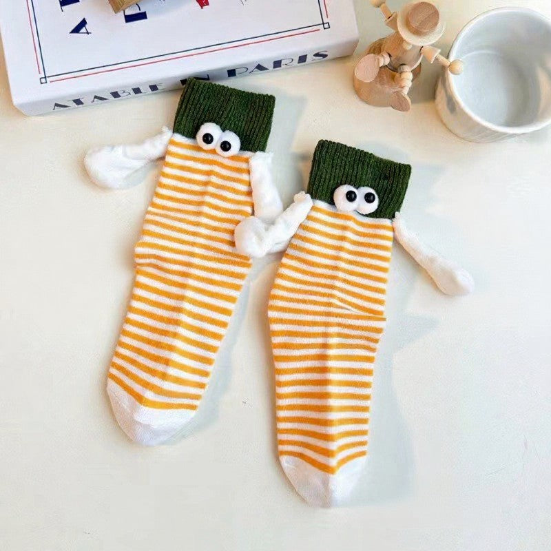 Playful Striped Cartoon Quarter Socks(4 Pairs) - Yellow - EU35-40(US2-7) - image 2