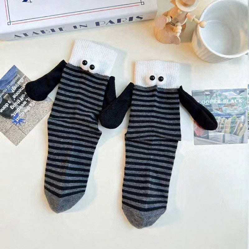 Playful Striped Cartoon Quarter Socks(4 Pairs) - Black - EU35-40(US2-7) - image 1
