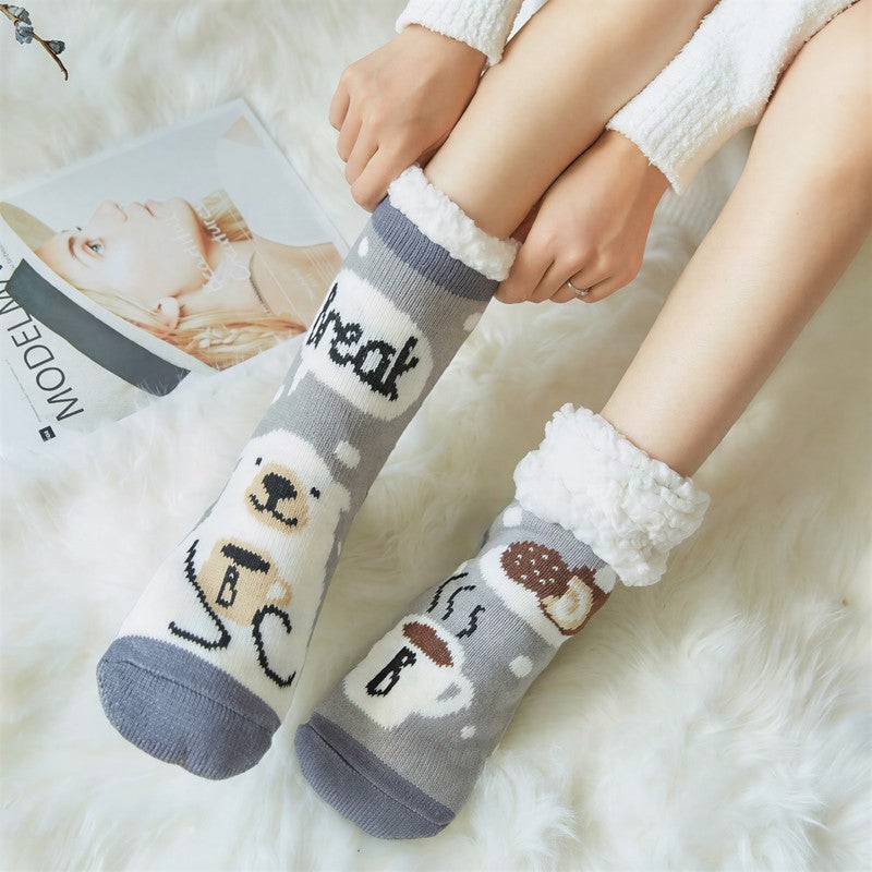Panda Stripe Sherpa Cuff Cozy Mid Calf Slipper Socks - Light Blue - EU35-42(US2-8) - image 0