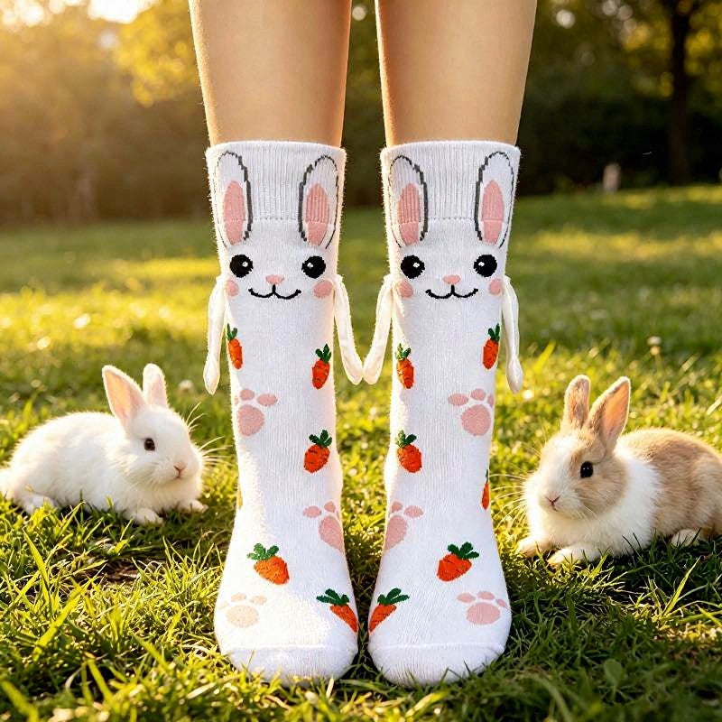 Cozy Hand Holding Animal Mid-Calf Socks(2 Pairs) - B - EU36-41(US3-8) - image 2