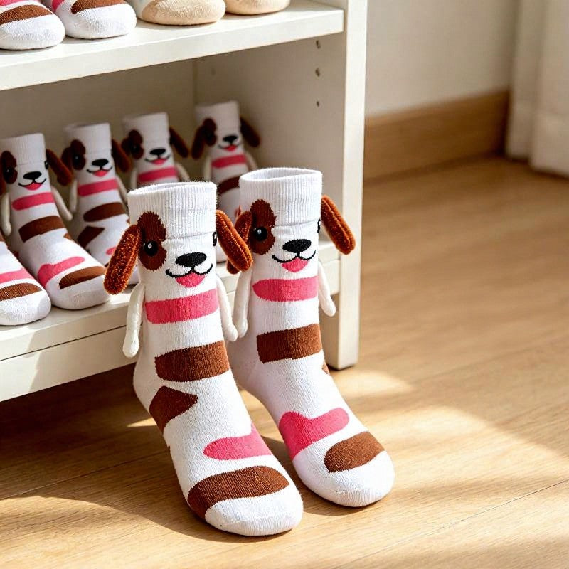 Cozy Hand Holding Animal Mid-Calf Socks(2 Pairs) - A - EU36-41(US3-8) - image 1