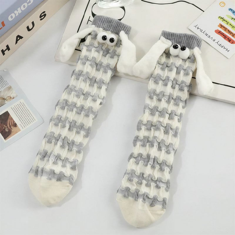 Plush Sheep Houndstooth Knit Socks(5 Pairs) - Grey - EU35-42(US2-8) - image 1
