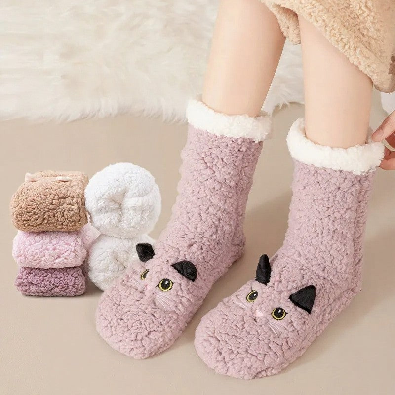 Cozy Cat Face Plush Home Slipper Socks - image 0