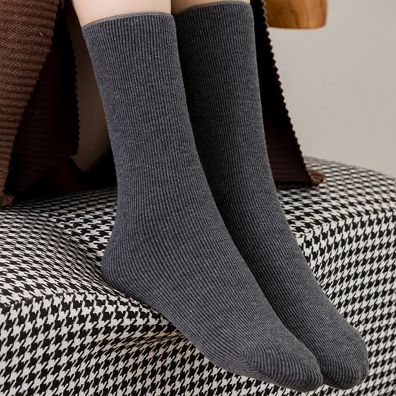 Plus Size Solid Color Fleece Crew Socks(6 Pairs) - image 6