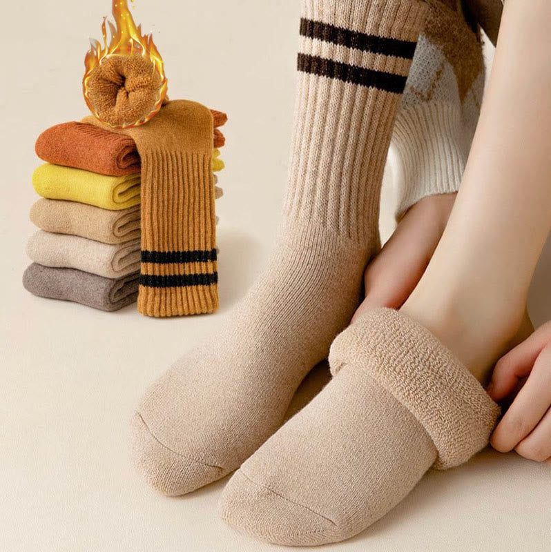 Plus Size Striped Warm Wool Quarter Socks(5 Pairs) - image 0