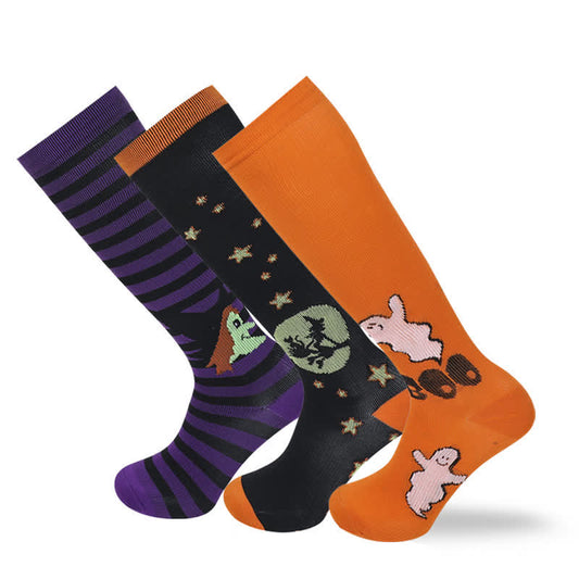  Halloween Holiday Soft Cotton Compression Socks(3 Pairs) - Multicolor - L/XL - image 1