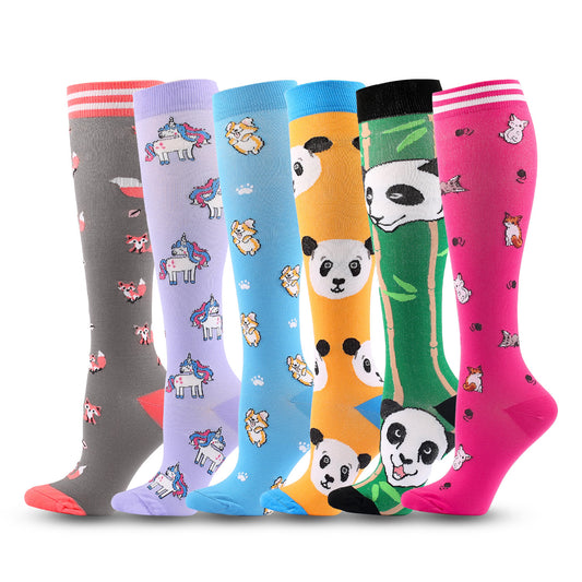 Cute Panda Pattern Compression Socks(6 Pairs) - Multicolor - L/XL - image 1
