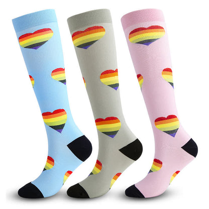 Rainbow Heart Compression Socks(3 Pairs) - image 0