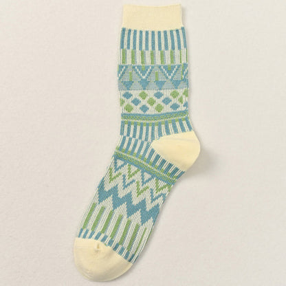 Plus Size Retro Pattern Crew Socks(2 Pairs) - Beige - EU39-46(US6-12) - image 6