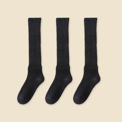Solid Color Stylish Slouch Socks(3 Pairs) - Black - EU36-40(US3-7) - image 19