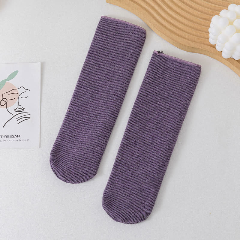 Plus Size Solid Color Fleece Crew Socks(6 Pairs) - Purple - EU34-45(US1-11) - image 12